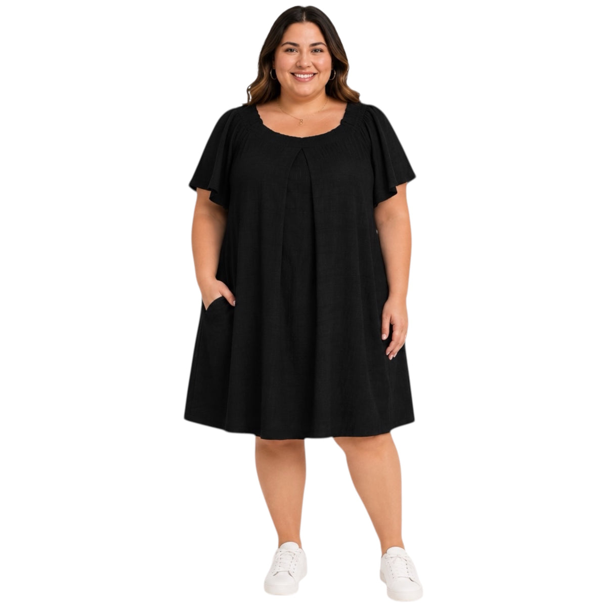Plus Black Textured Ruffle Off Shoulder Shift Dress
