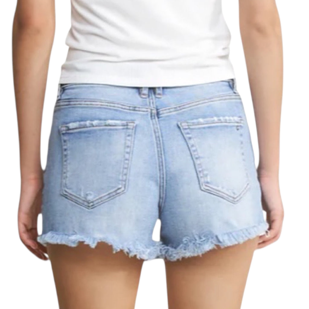 MICA MDP-H3424 S/H Hidden Button Distressed W/Raw Hem Shorts