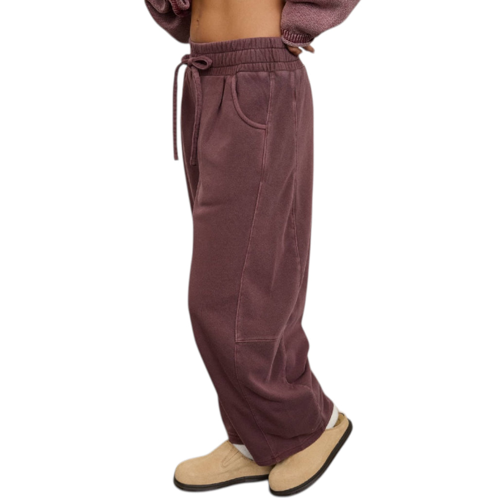 Maroon Smocked Waist Wide Leg Sweatpants