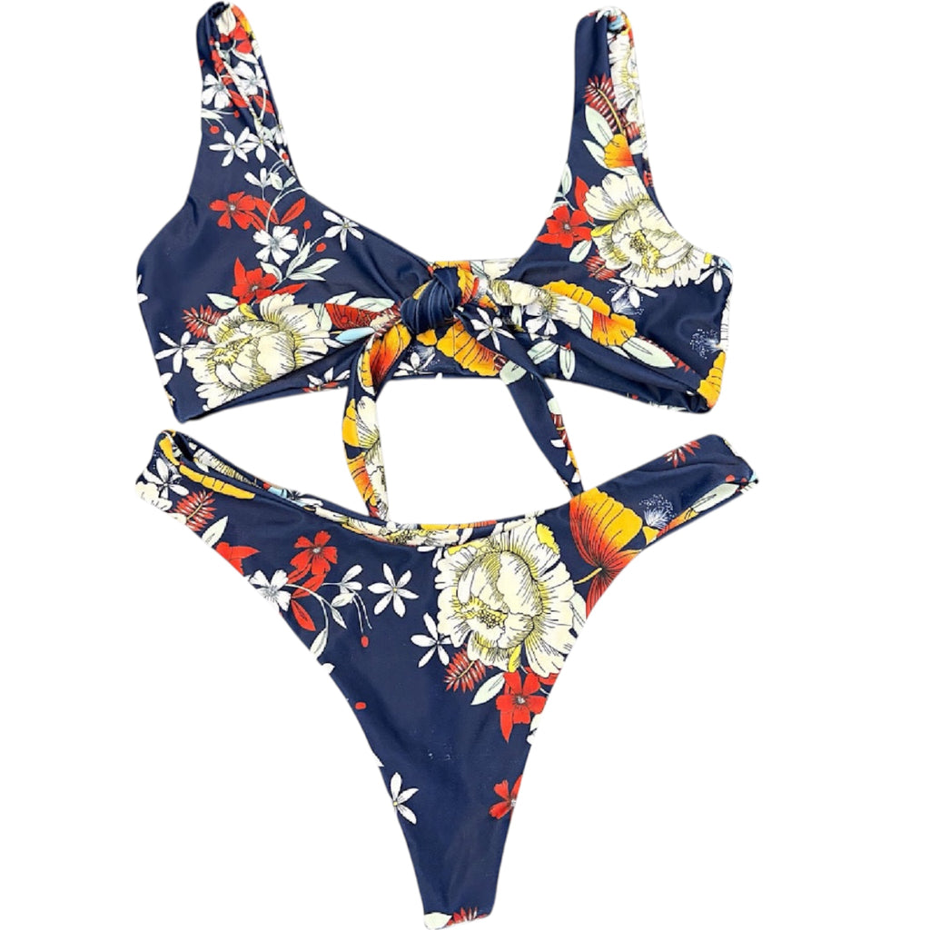 Zaful Navy Floral Two-Piece Bikini Set Size M-RF