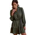 Pine Ruffled Mini Shirt Dress