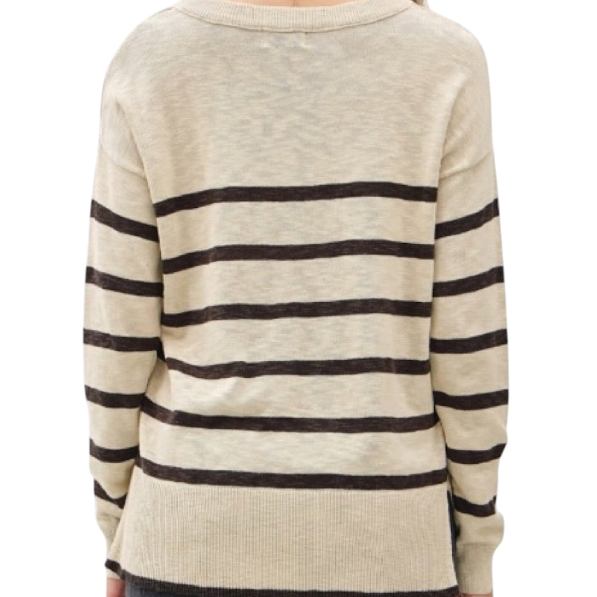 Natural Striped Slub Yarn Round Neck Sweater