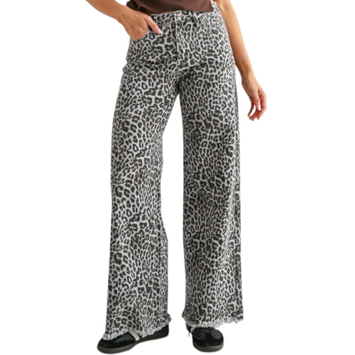 MICA MDP-W3903 H/R Wide Leg Frayed Hem Leopard