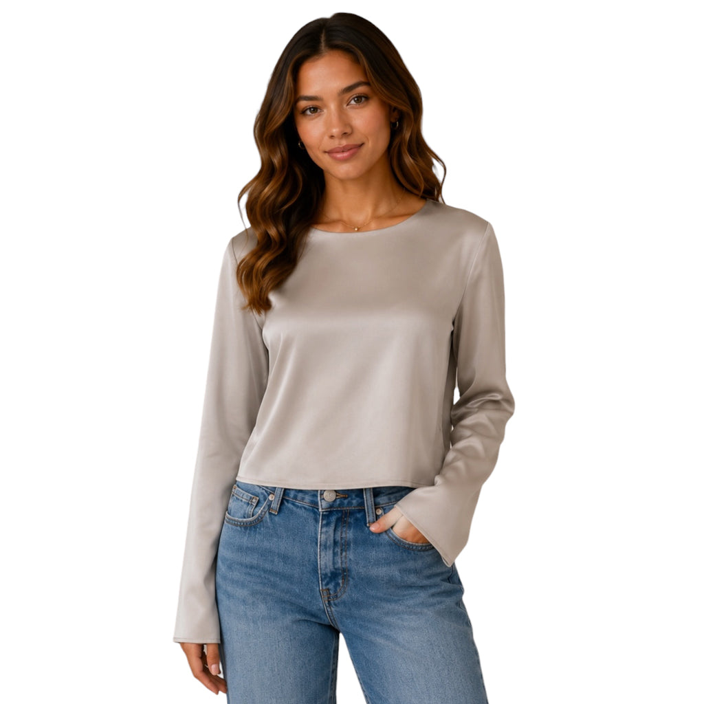 Round Neck Long Sleeve Crop Top