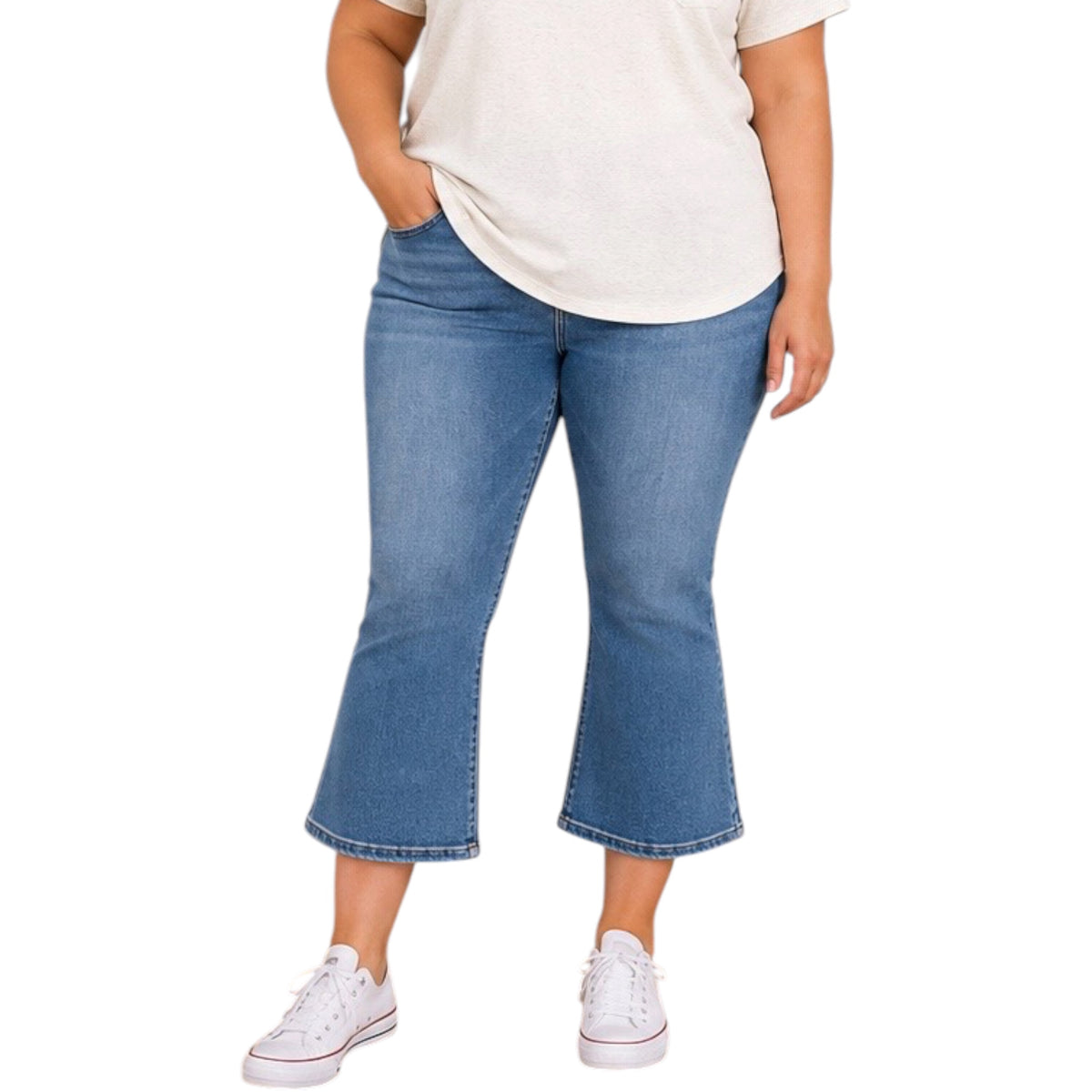LOVERVET Plus Nile Blue Mid Rise Crop Flare LV1357-P