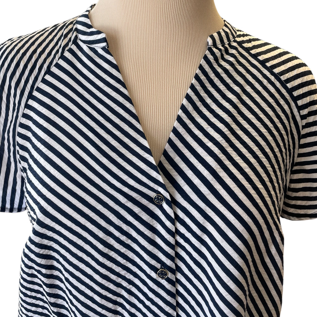 Liz Claiborne Navy & White Striped Button Front Blouse Size S - RF