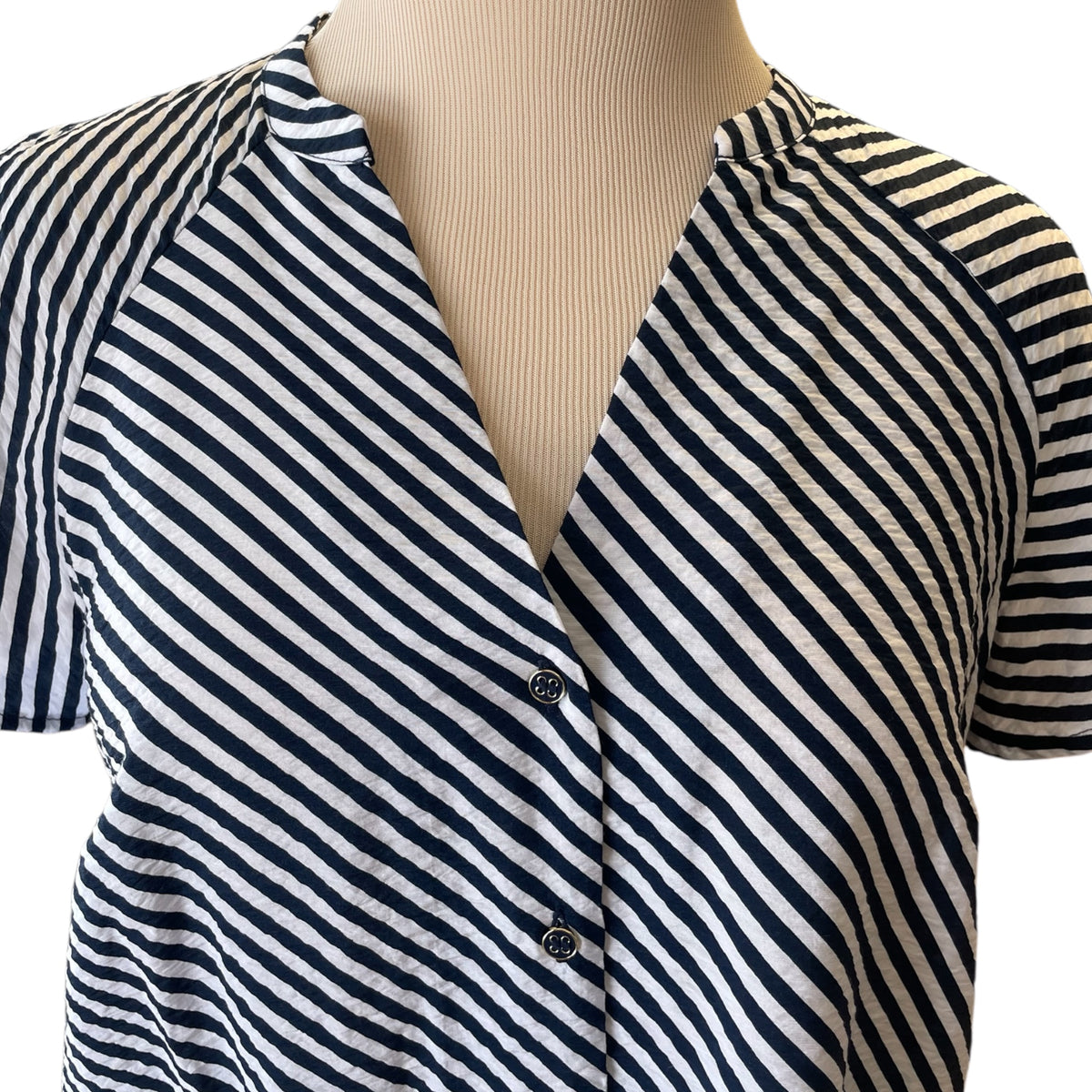 Liz Claiborne Navy & White Striped Button Front Blouse Size S - RF