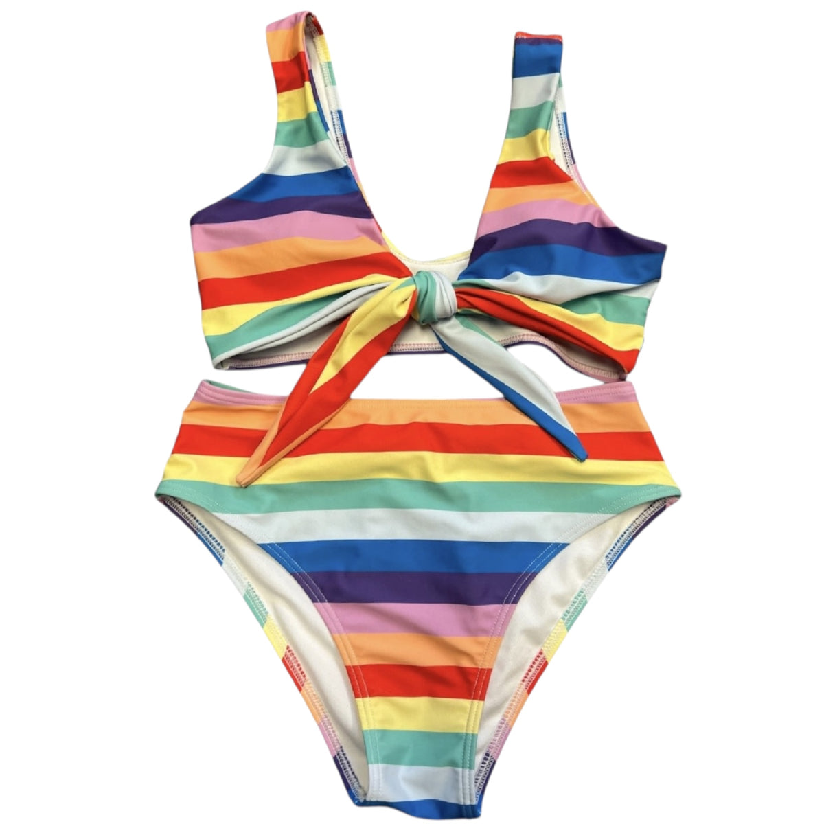 Pink Lily Striped Colorful 2 Piece Bikini Size M-RF