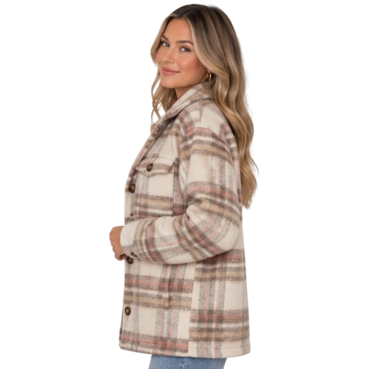 Ivory/Pink Plaid Fur Lined Shacket