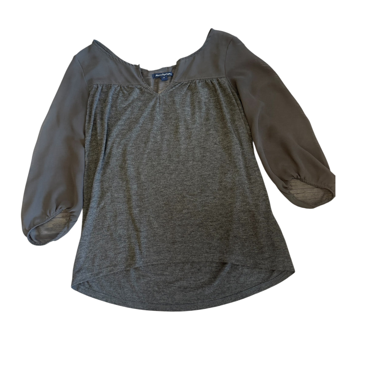 American Eagle Gray 3/4 Sheer Sleeve Blouse Size Small/Petite - RF