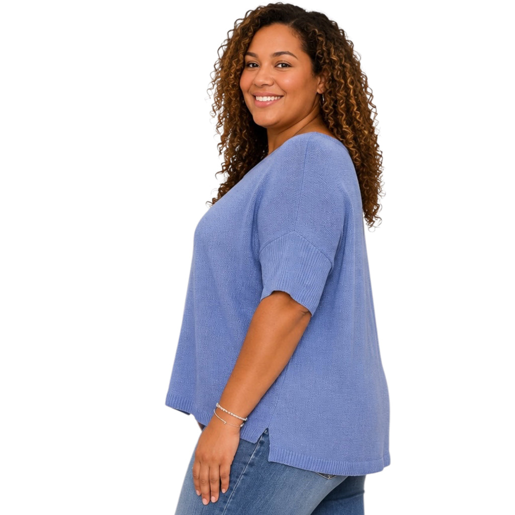 Plus Denim Blue Knit Short Sleeve Top