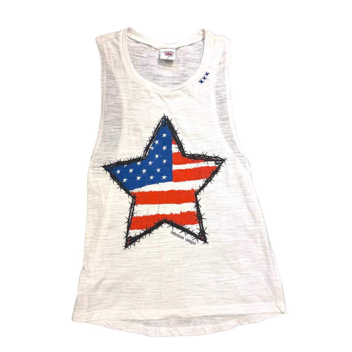 Bohemian Cowgirl Flag Printed Star White Tank Size Small -RF