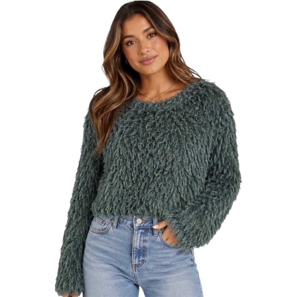 Sea Green Fuzzy Fur Crop Sweater