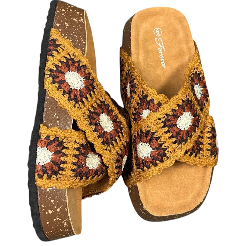 Tan Crochet Platform Sandals