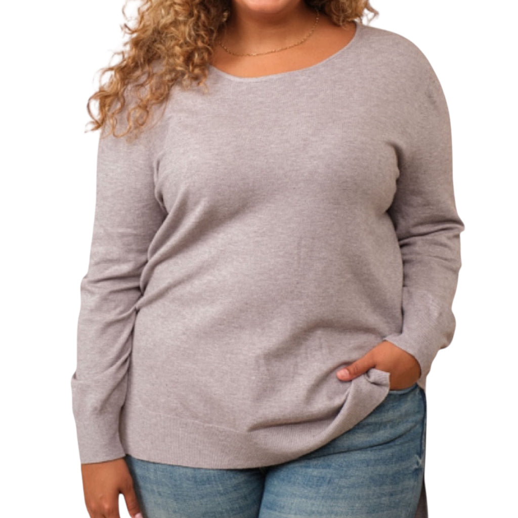 Plus Heather Grey Soft Knit Boat Neck Hi-Low Sweater