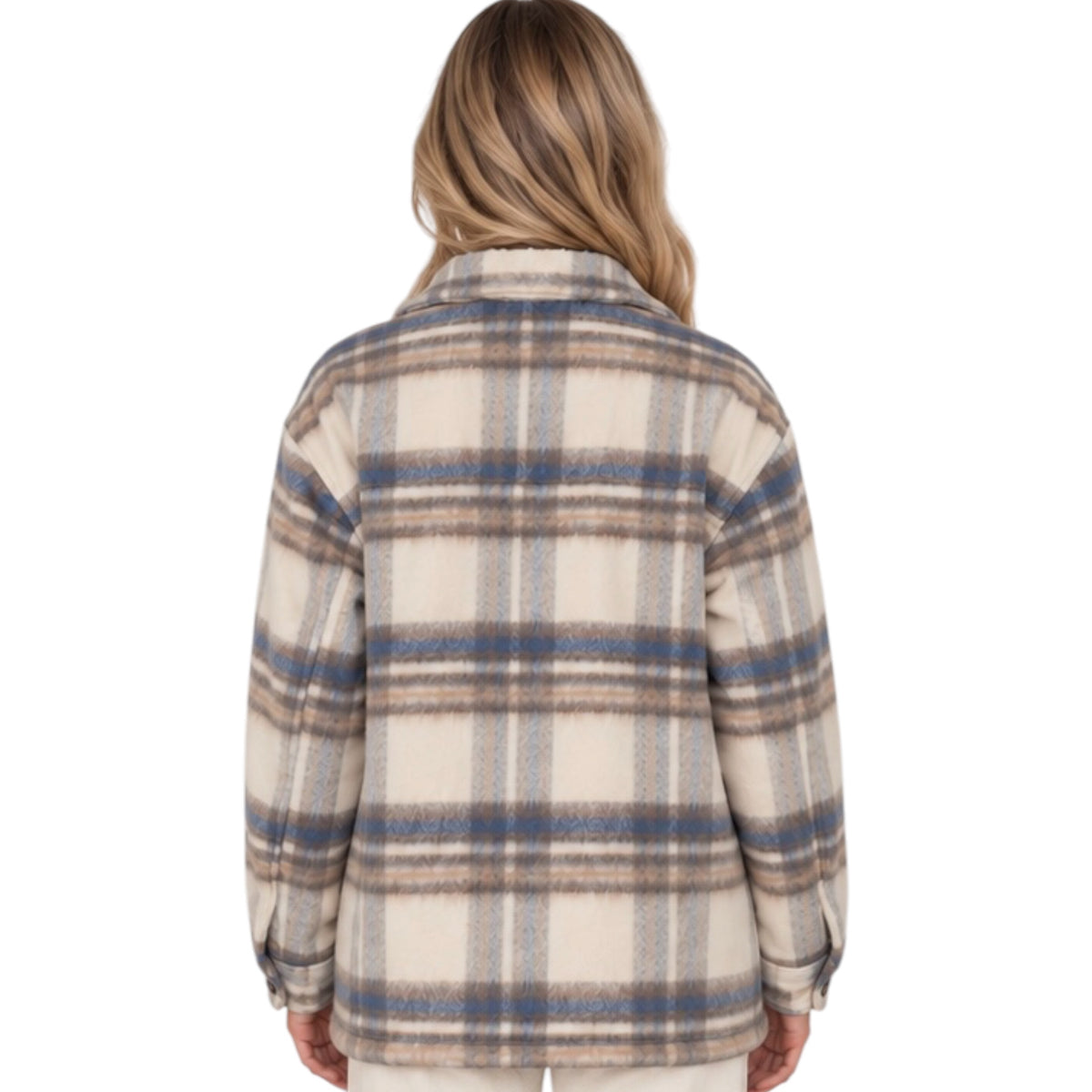 Cream/Blue Plaid Fur Lined Shacket
