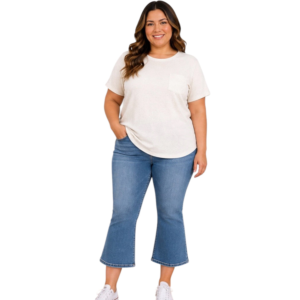 LOVERVET Plus Nile Blue Mid Rise Crop Flare LV1357-P