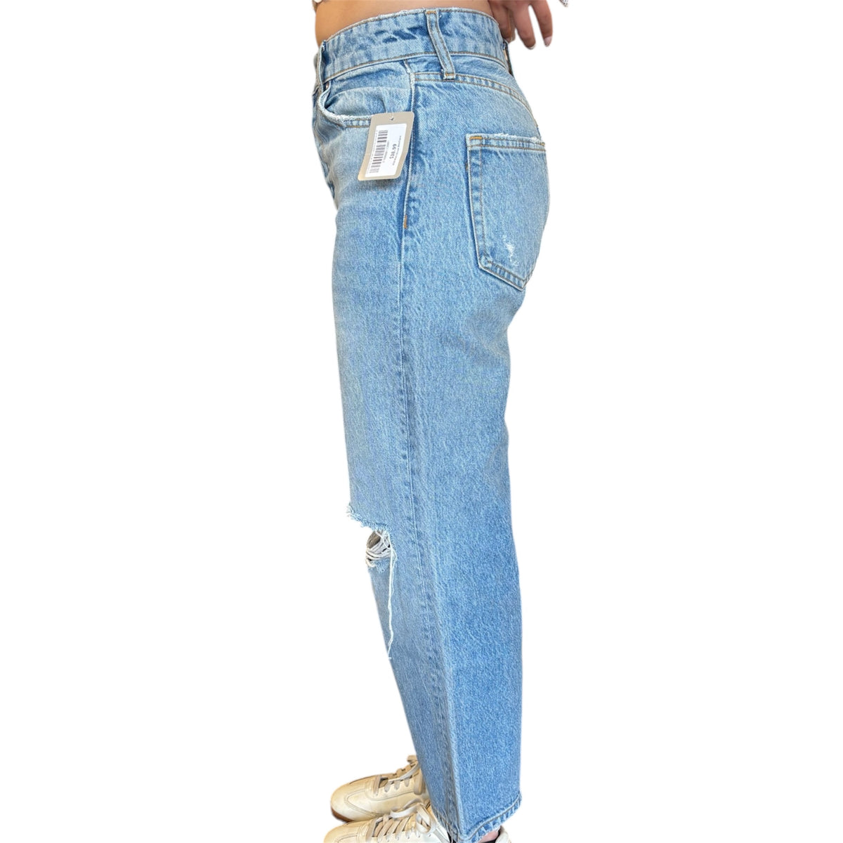 Free People Wide Leg Light Wash Cropped Ripped Jeans Size 26 - RF