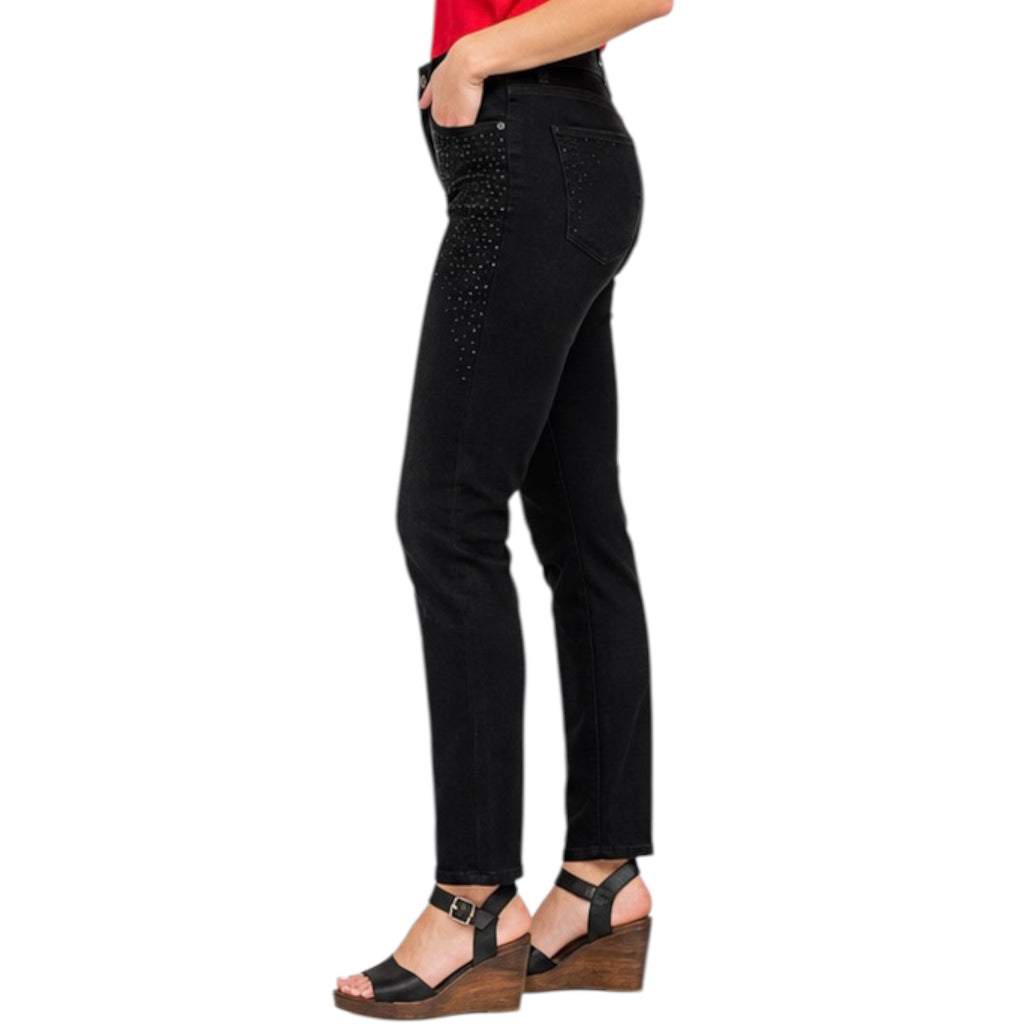 Judy Blue JB88809 Black H/W Rhinestone Embellishment Slim Jeans