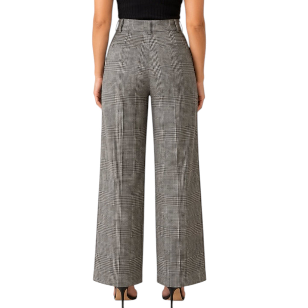 Charcoal Plaid Wide Leg Trouser Pants