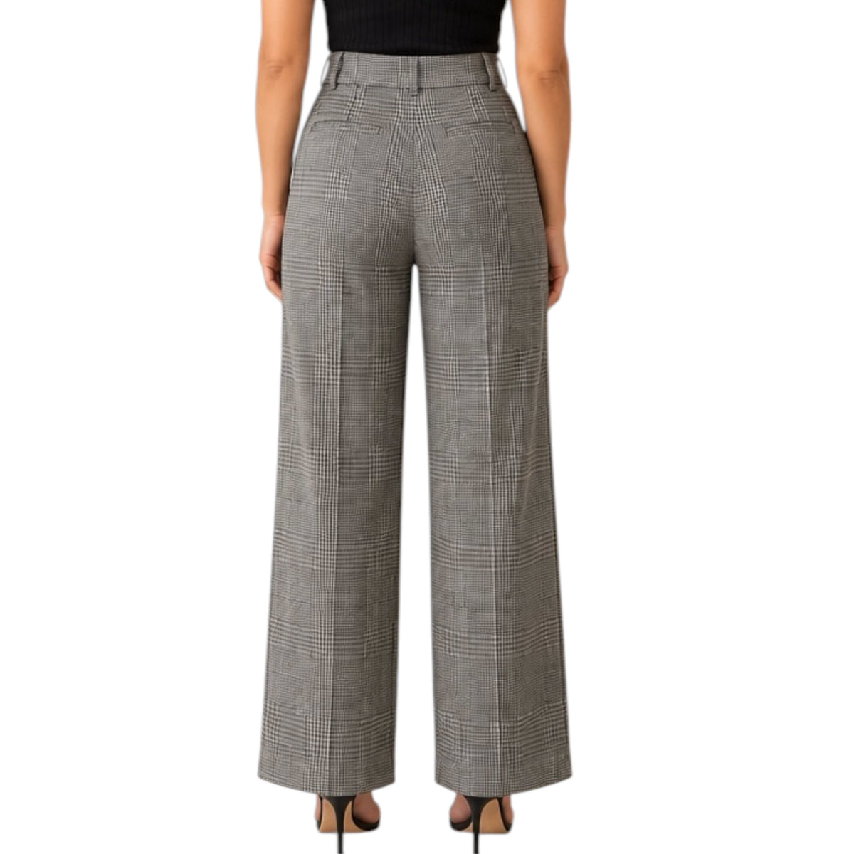 Charcoal Plaid Wide Leg Trouser Pants