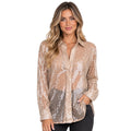 Taupe Sequin Collard Button Down Shirt