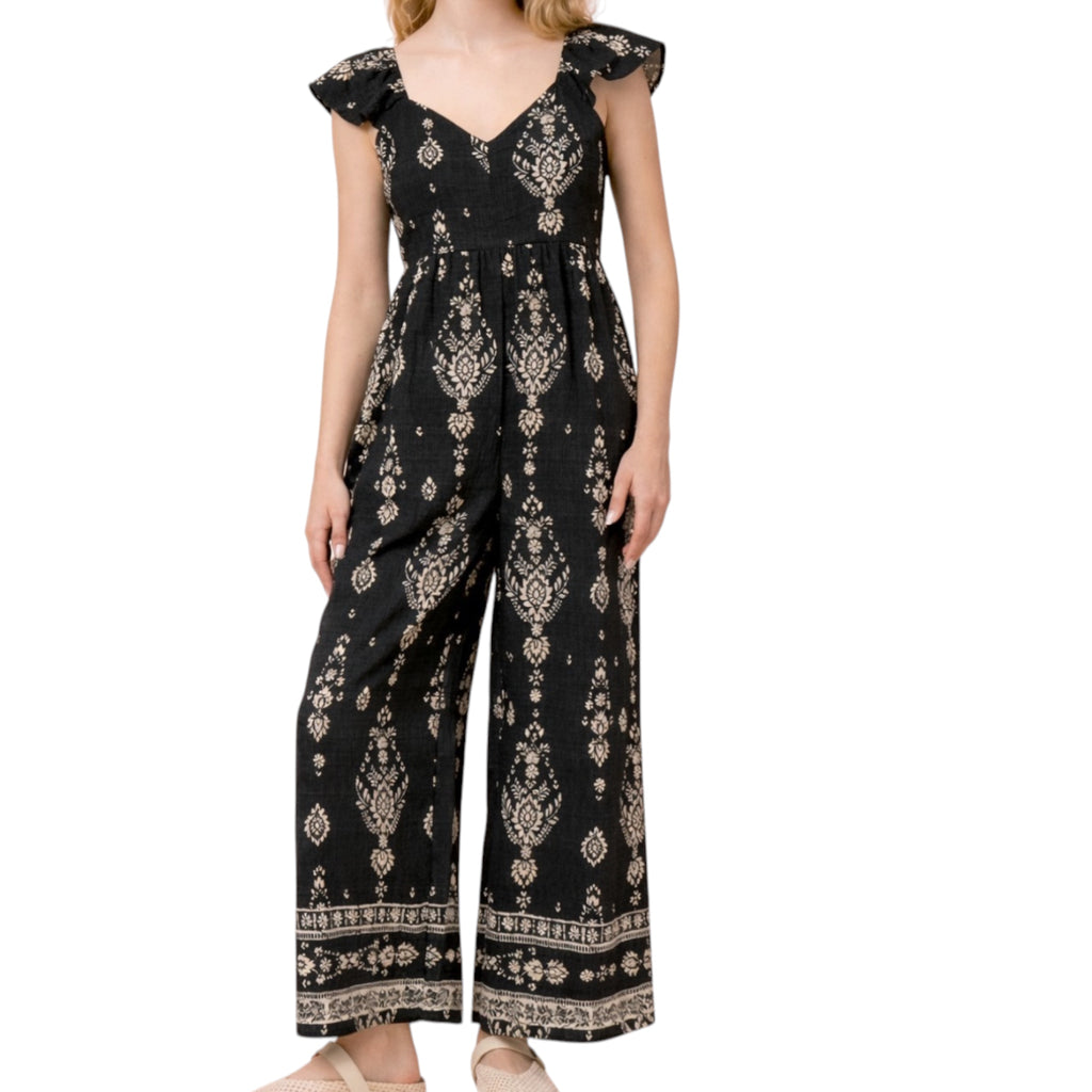 Black Mix Boho Jumpsuit
