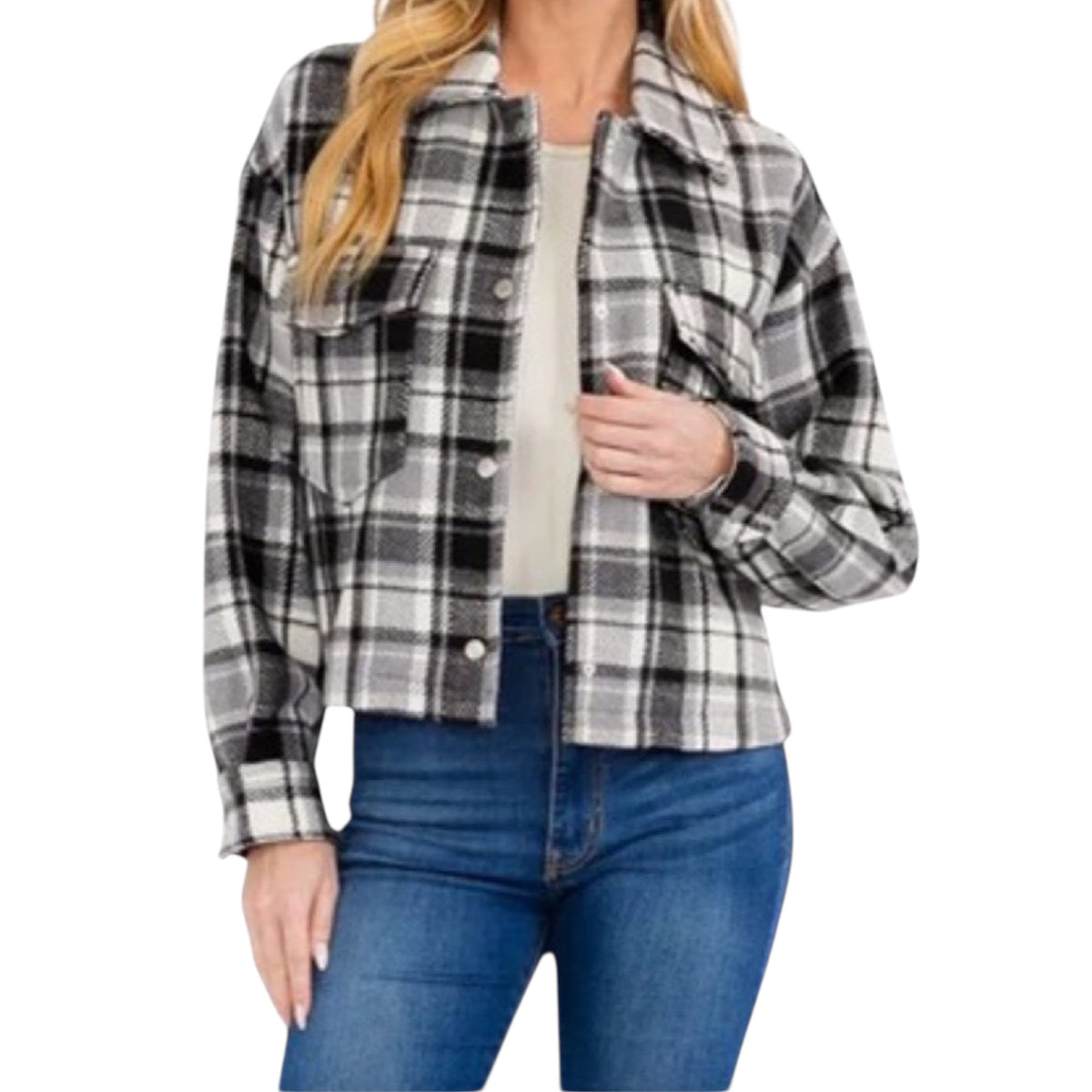 Black Plaid Cropped Jacket