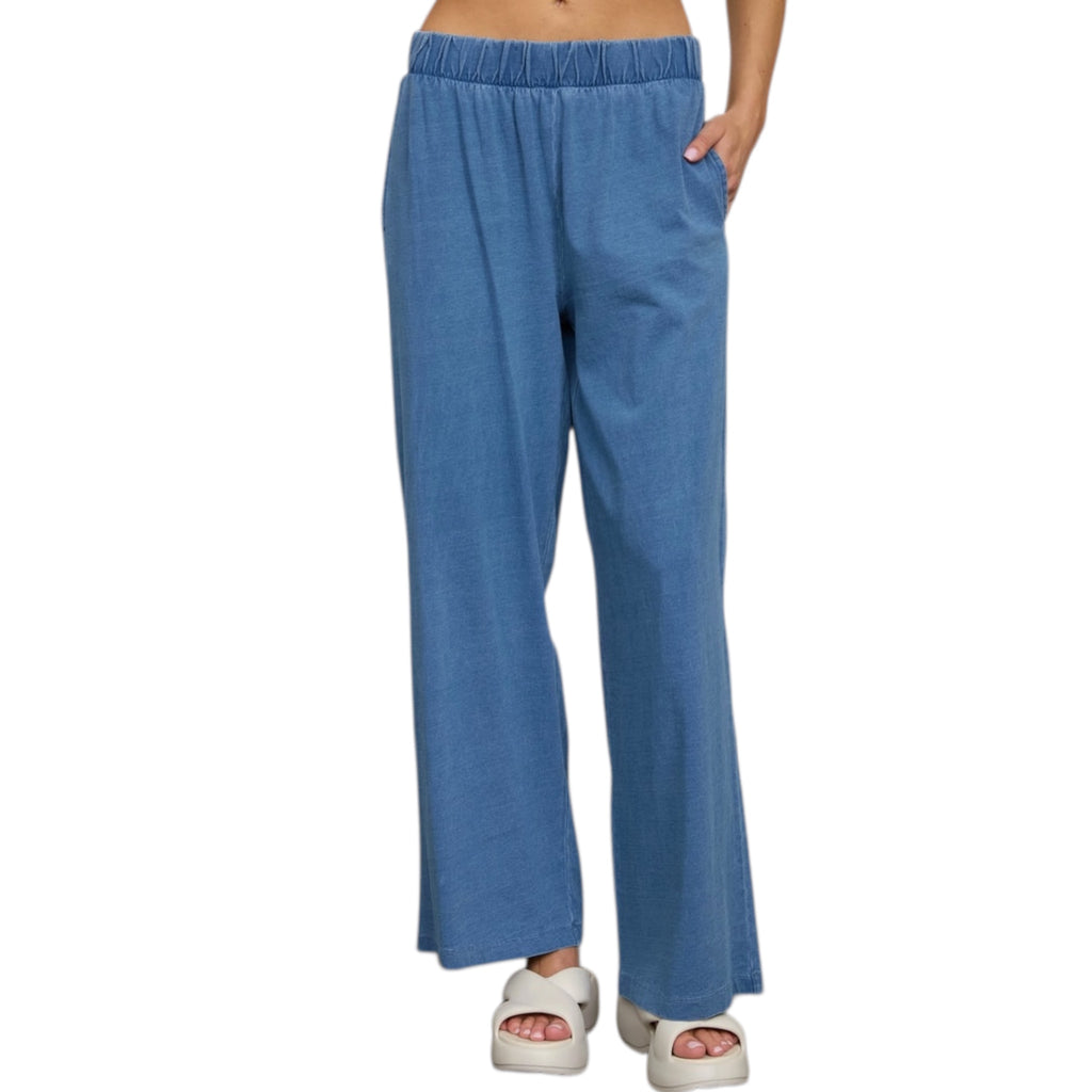 Dark Denim Knit Vest & Wide Leg Pants Set