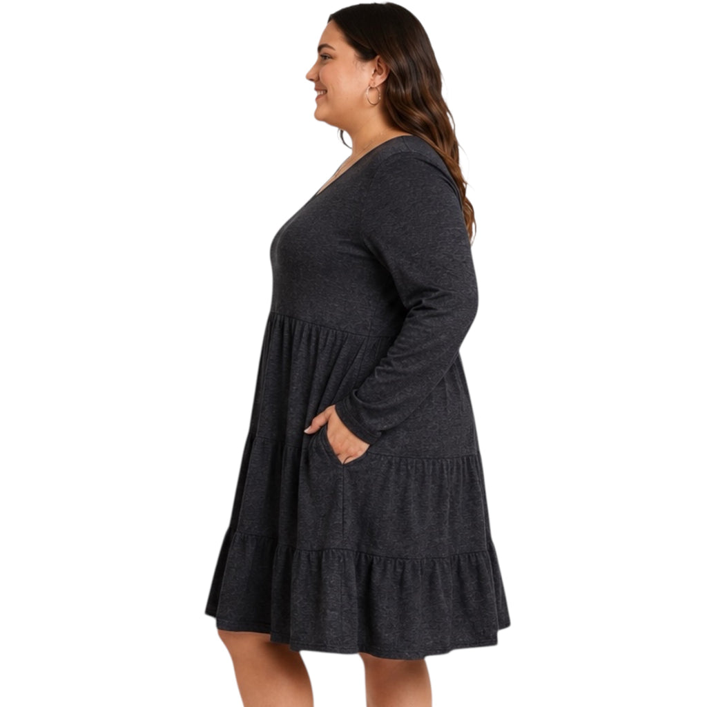 Plus Black 2 Tone Knit Tiered Dress