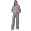 Charcoal Collared Top and Pleated Slacks Set
