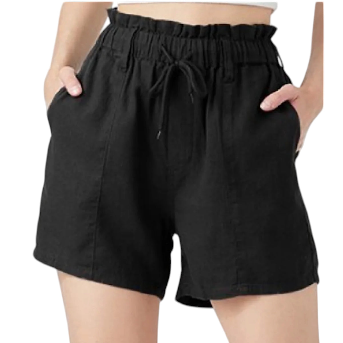 Risen RDNS8001 Black Linen Pull On Short