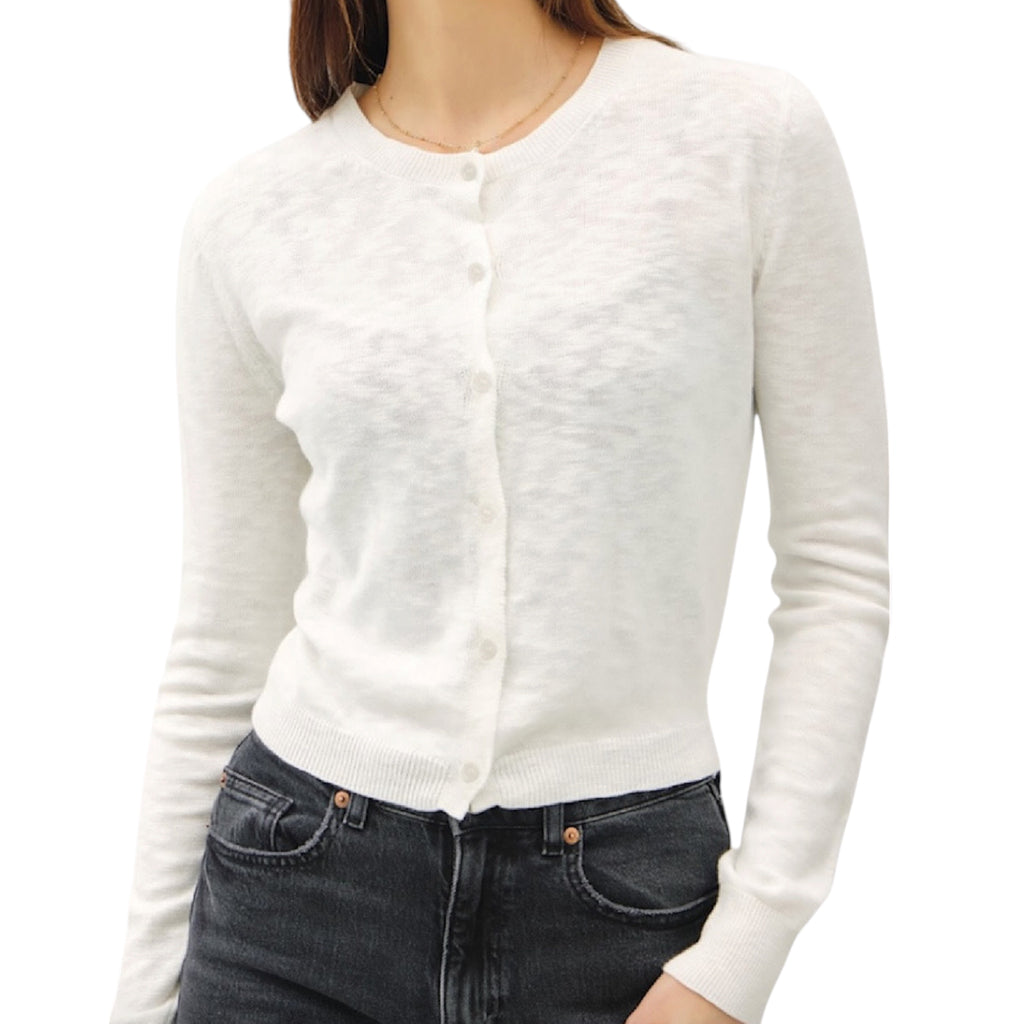 Ivory Cotton Slub Button Up Cardigan
