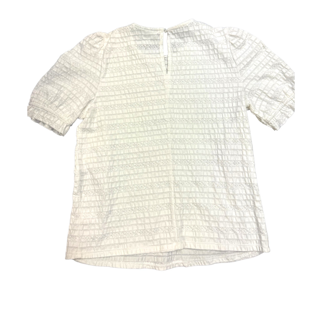 Rye Grass White Textured Blouse with Ruffle Hem Sleeves Size S-RF