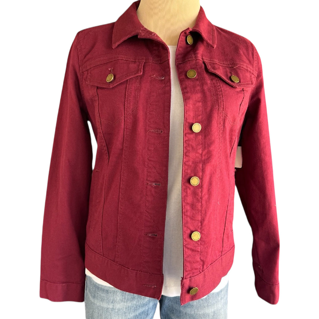 Market & Spruce Maroon Button Front Denim Jacket Size Small-RF