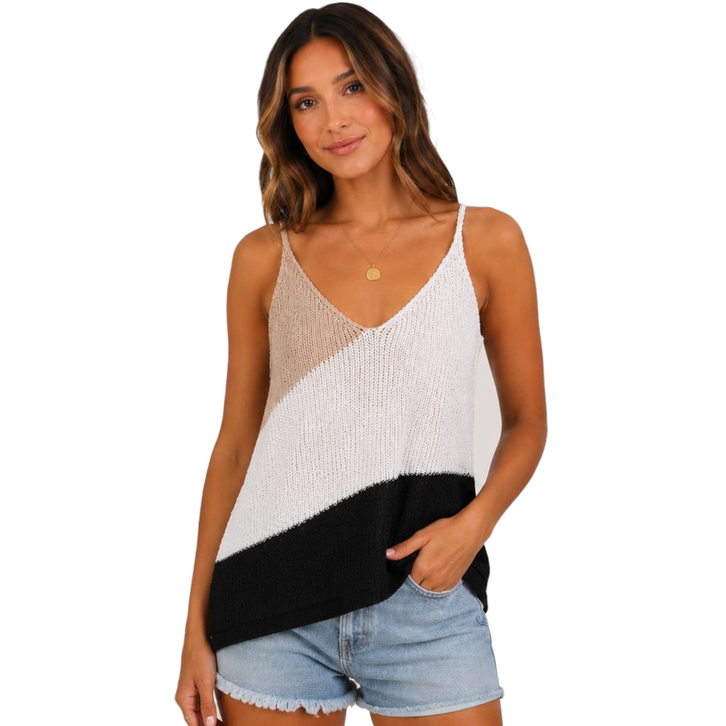 Natural Color Block Sweater Tank