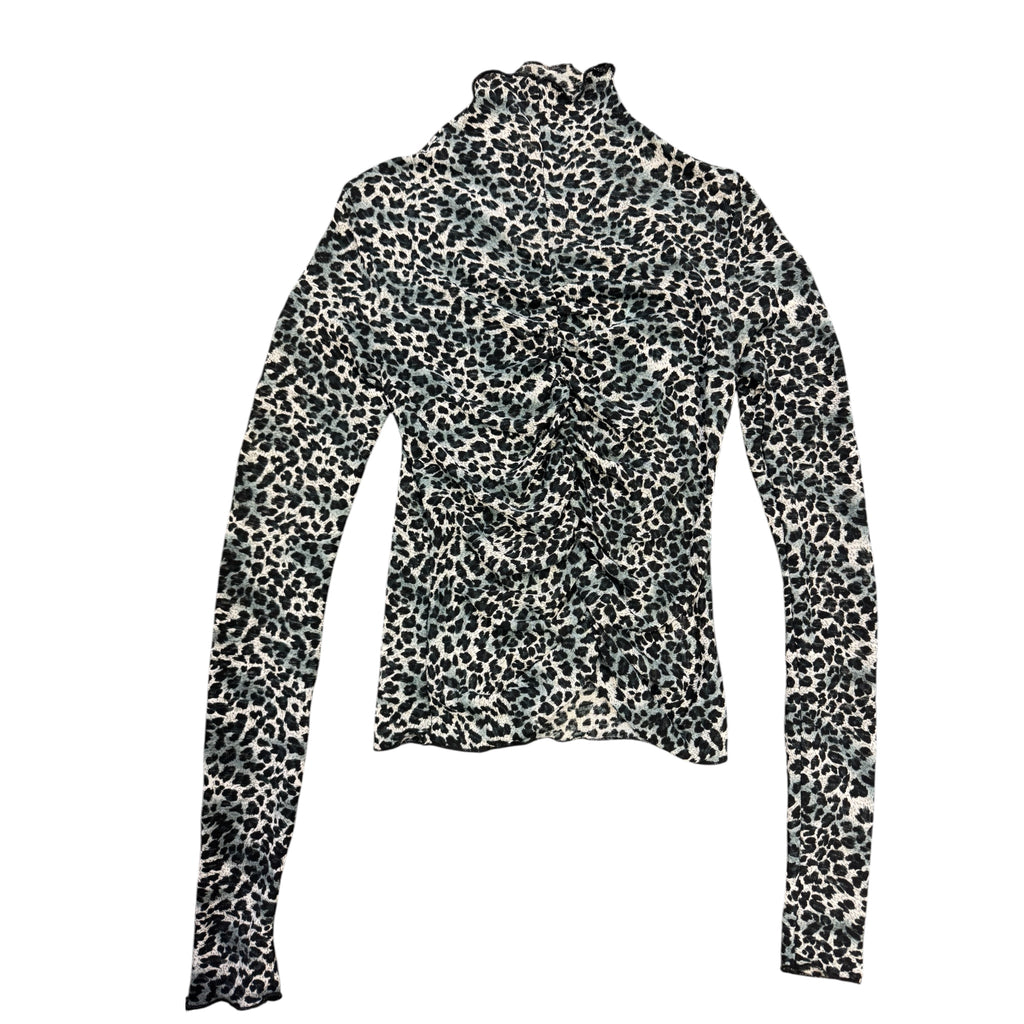 Wishlist Cream & Sage Green Sheer Leopard Print Long Sleeve Top Size Small - RF