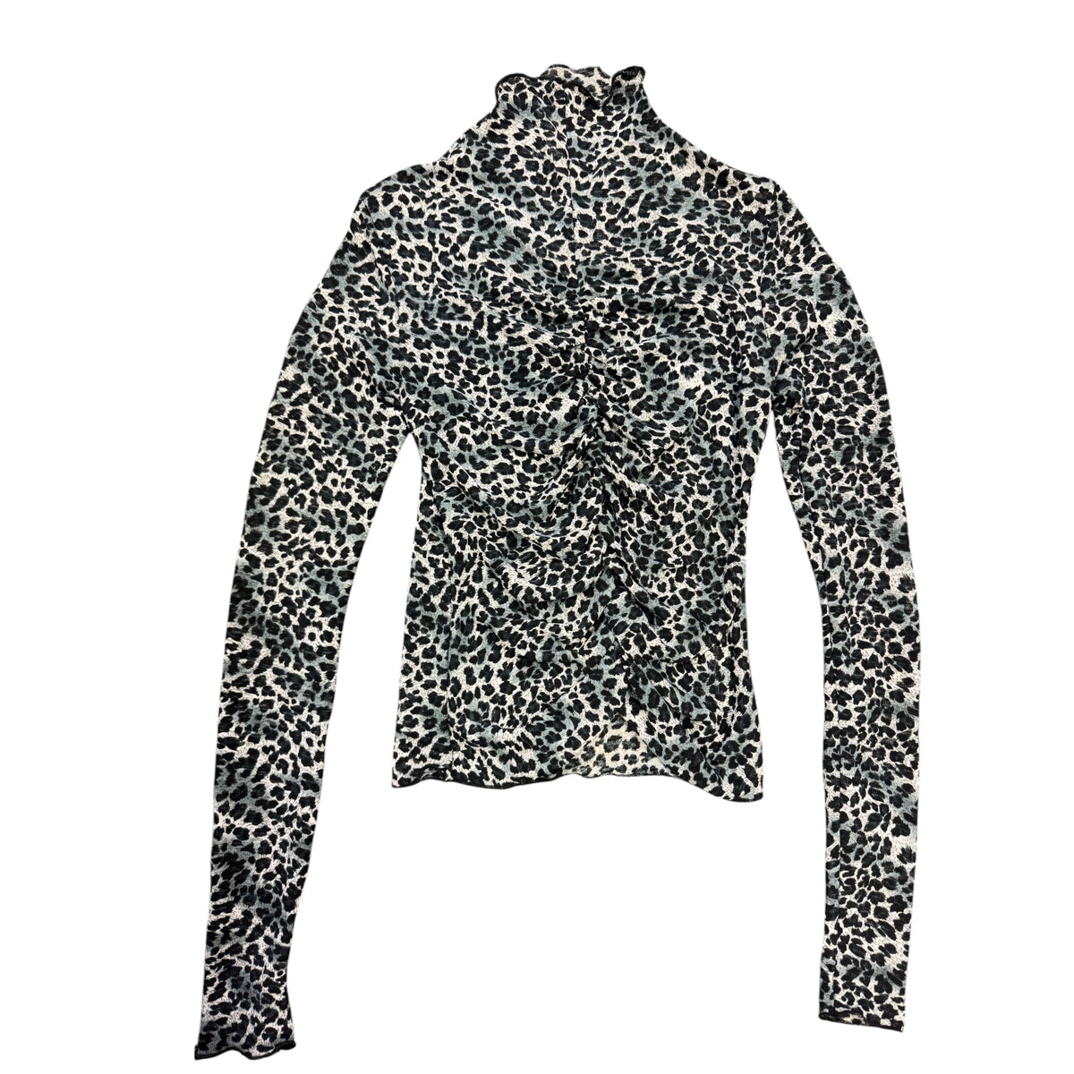 Wishlist Cream & Sage Green Sheer Leopard Print Long Sleeve Top Size Small - RF