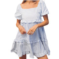 Blue/Royal/Navy Square Neck Ruffle Hem Tiered Dress