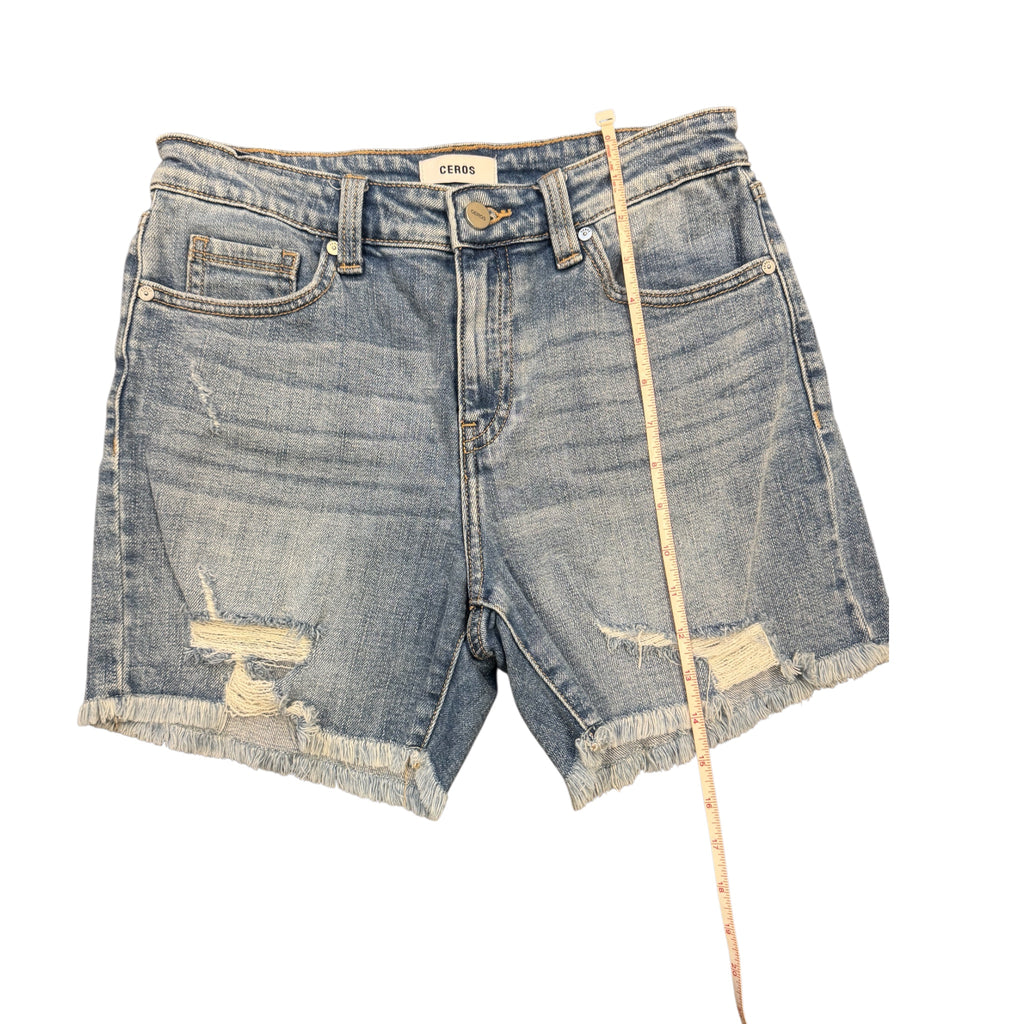 Ceros Medium Wash Distressed Denim Shorts Size 27 - RF