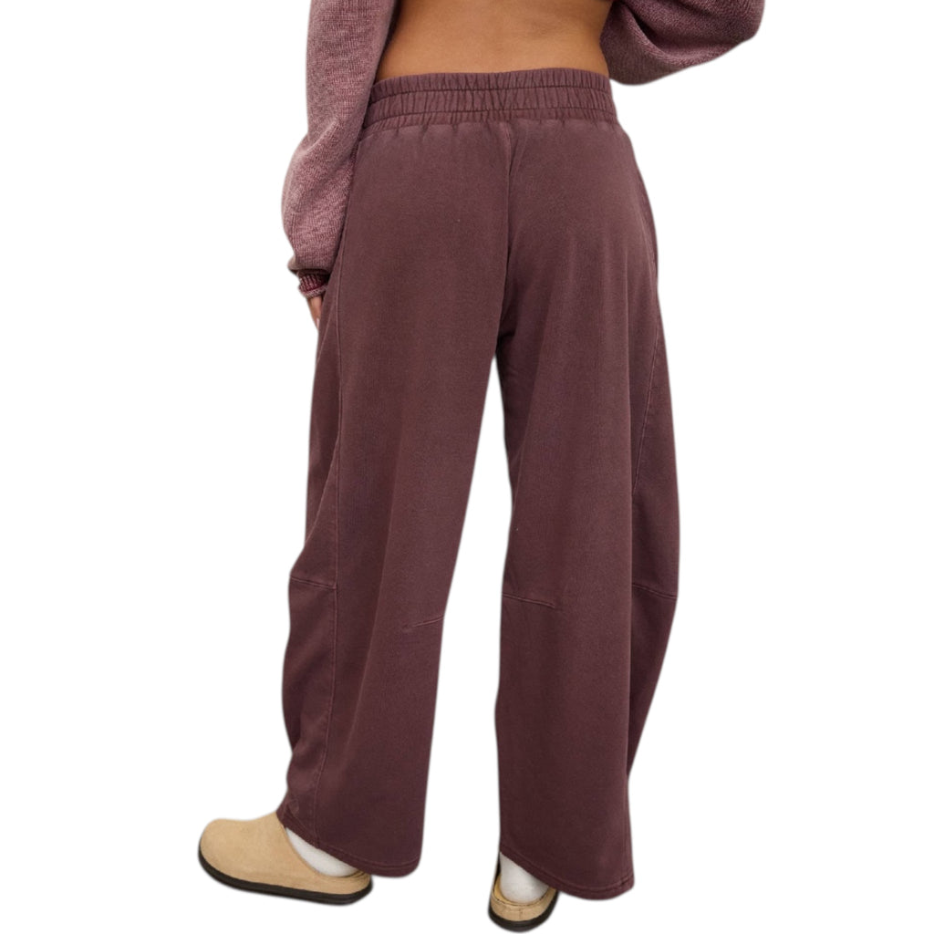 Maroon Smocked Waist Wide Leg Sweatpants