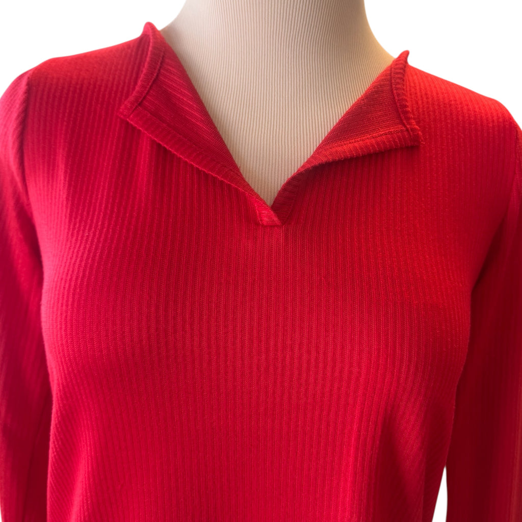 Sleep Chic Red V-Neck Ribbed Long Sleeve Top Size S - RF