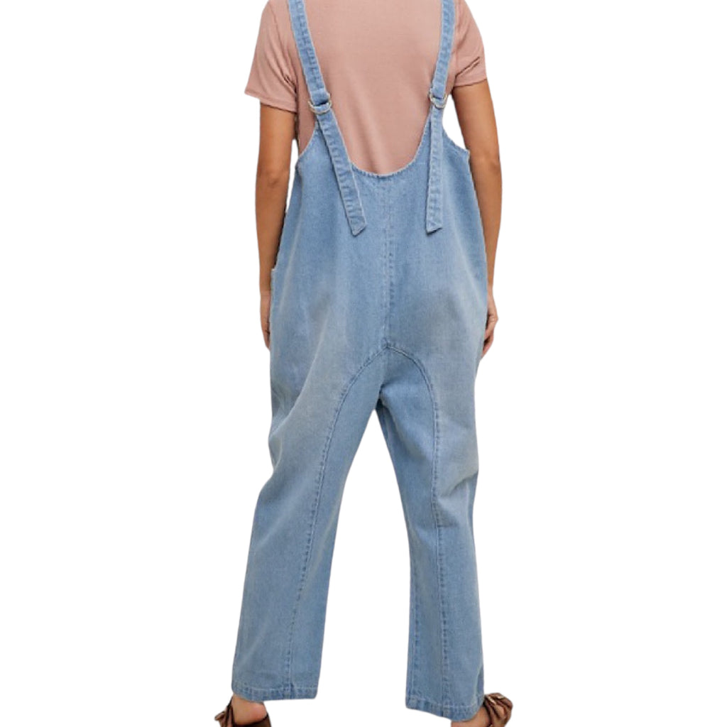 Denim Overall with Open Back Detail