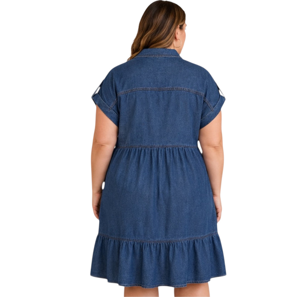 Plus Dark Chambray Collared Mini Shirt Dress