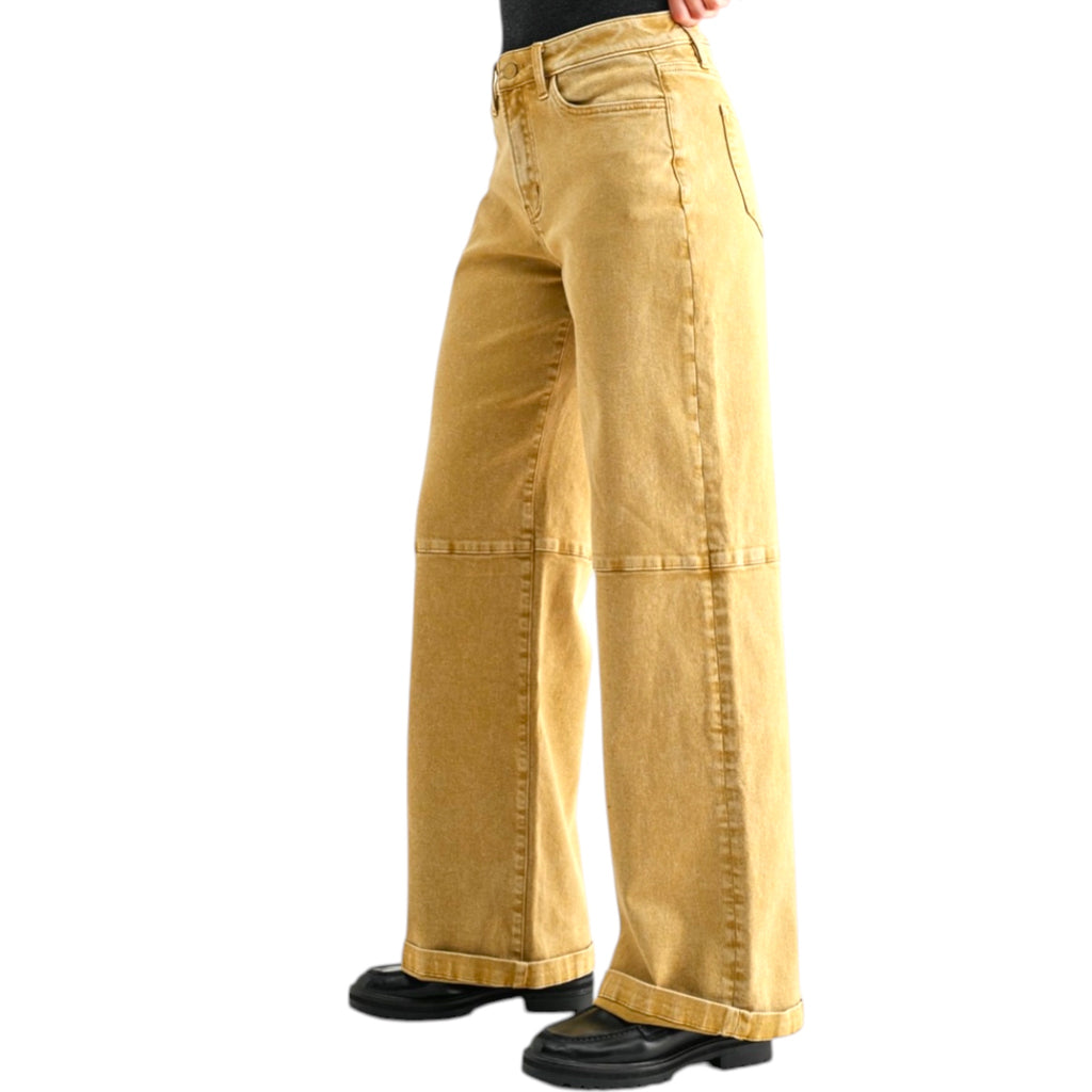 MICA MDP-W3887AR Camel High Rise Wide Leg Cuffed Jeans