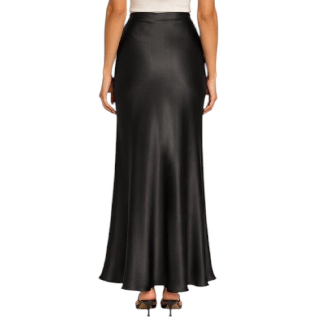 Black Satin Midi Skirt