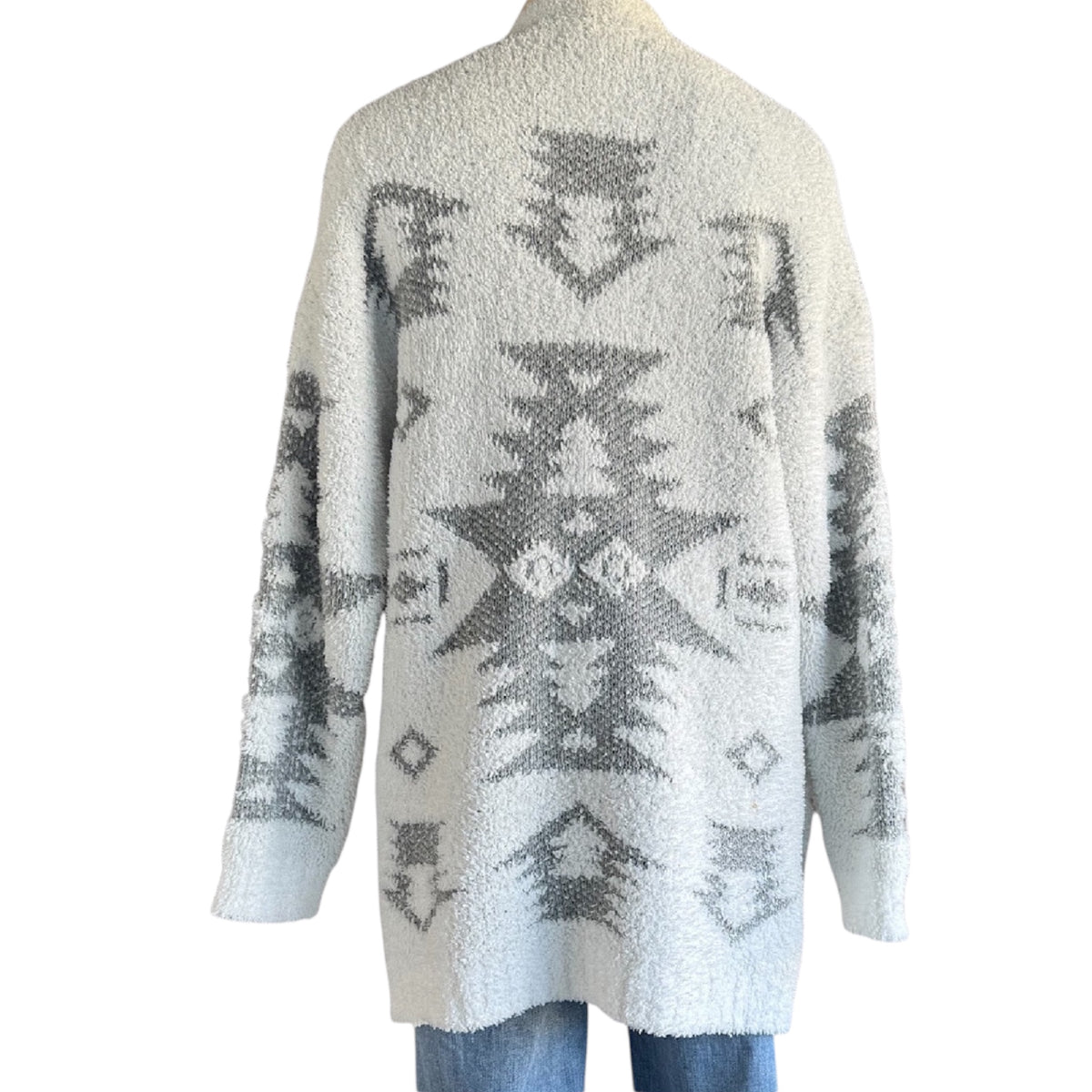 Staccato White and Grey Aztec Open Front Cardigan Size Medium-RF
