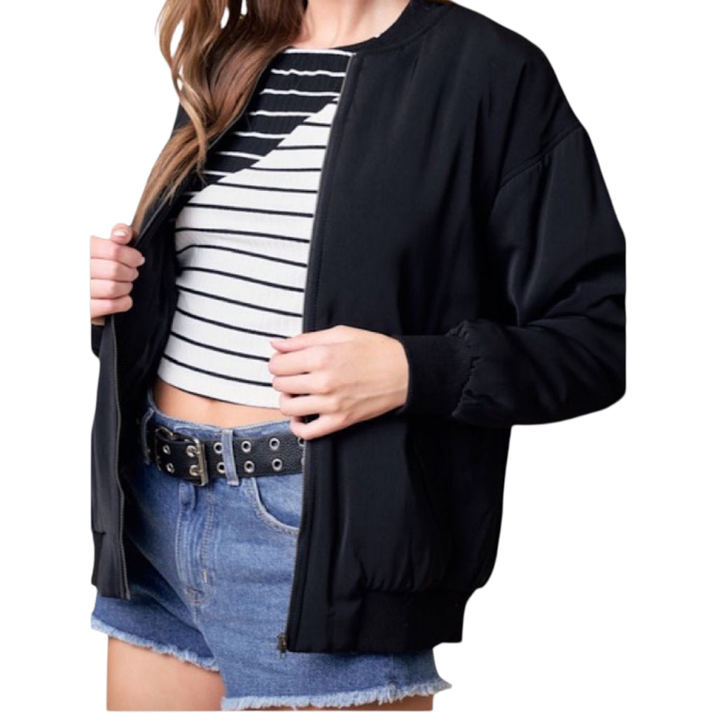 Black Drop Shoulder Bomber Jacket