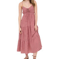 Mauve Stripe Front Tie Cutout Tiered Midi Sundress