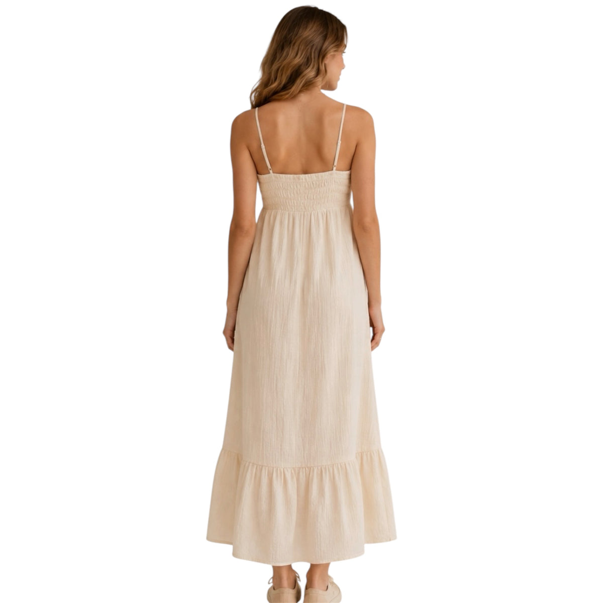 Ivory Spaghetti Strap Ruffle Maxi Dress
